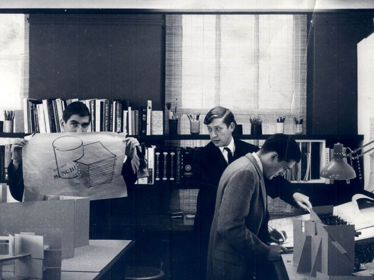 Hugh Hardy with co-founders Malcolm Holzman and Norman Pfeiffer at the formation of Hardy Holzman Pfeiffer Associates, 1967